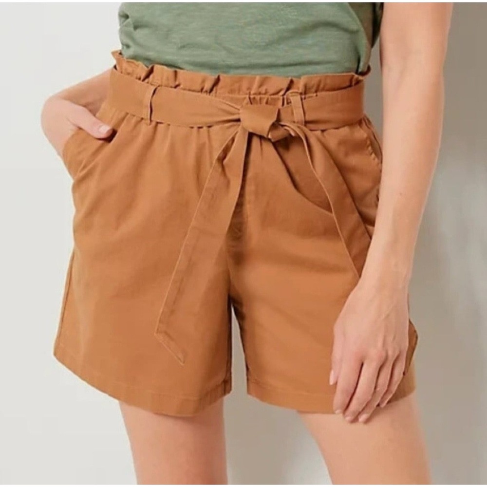 Candace Cameron Bure Brown Belted Paper Bag Waist‎ Shorts Womens LP New No Tags